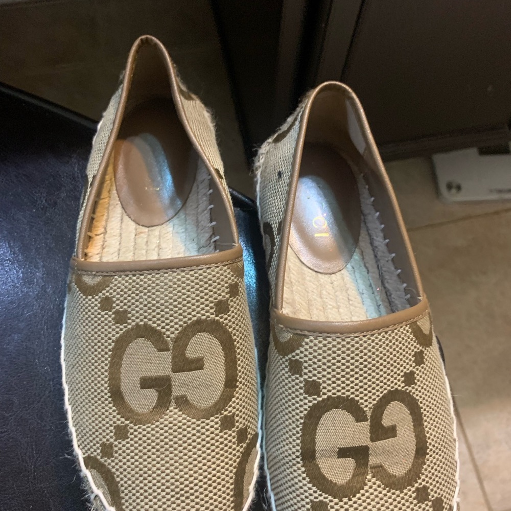 Gucci Beige Brown GG Canvas Espadrilles